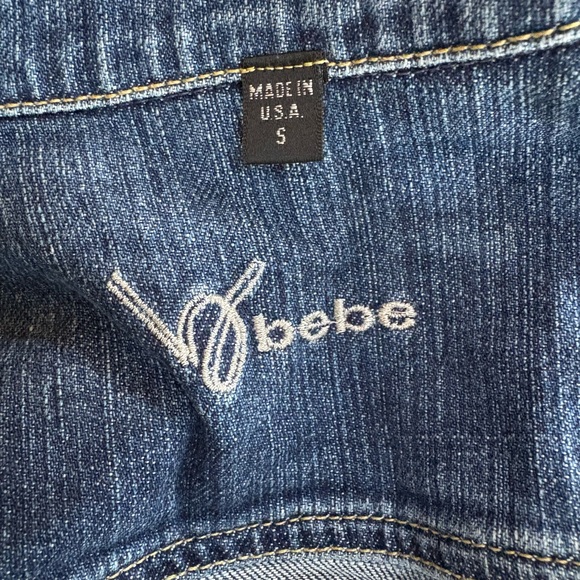bebe Y2K Blue Jean Cropped Jacket with bebe Rhinestone Logo - Picture 3 of 7